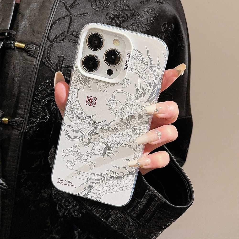 Bạc Bóng Cool Dragon Loong Năm SWAG Yakuza Bạn Trai Laser Mờ Dày Vỏ Cứng Tương Thích Cho iPhone 16 Pro Max Plus 15 / 14 / 13 / 12 / 11