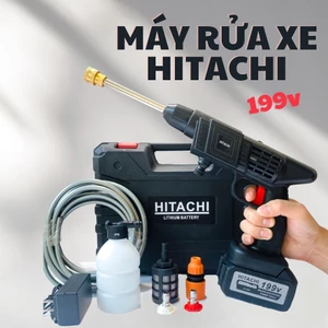 Máy rửa xe Cầm Tay 2 Pin 10 Cell Hitachi 199V - Máy xịt rửa sân vườn xịt rửa cao áp có tạo bọt tuyết.