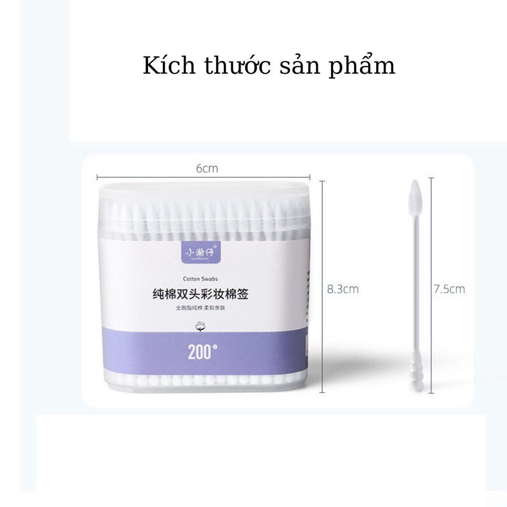 Hộp 200 tăm bông 2 đầu vệ sinh tai, mũi - kháng khuẩn, mềm mịn [SHOP.MH]