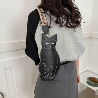 Pu Túi Đeo Chéo Hình Mèo Có Khóa Kéo Chống Thấm Nước Dễ Thương Cho Nữ