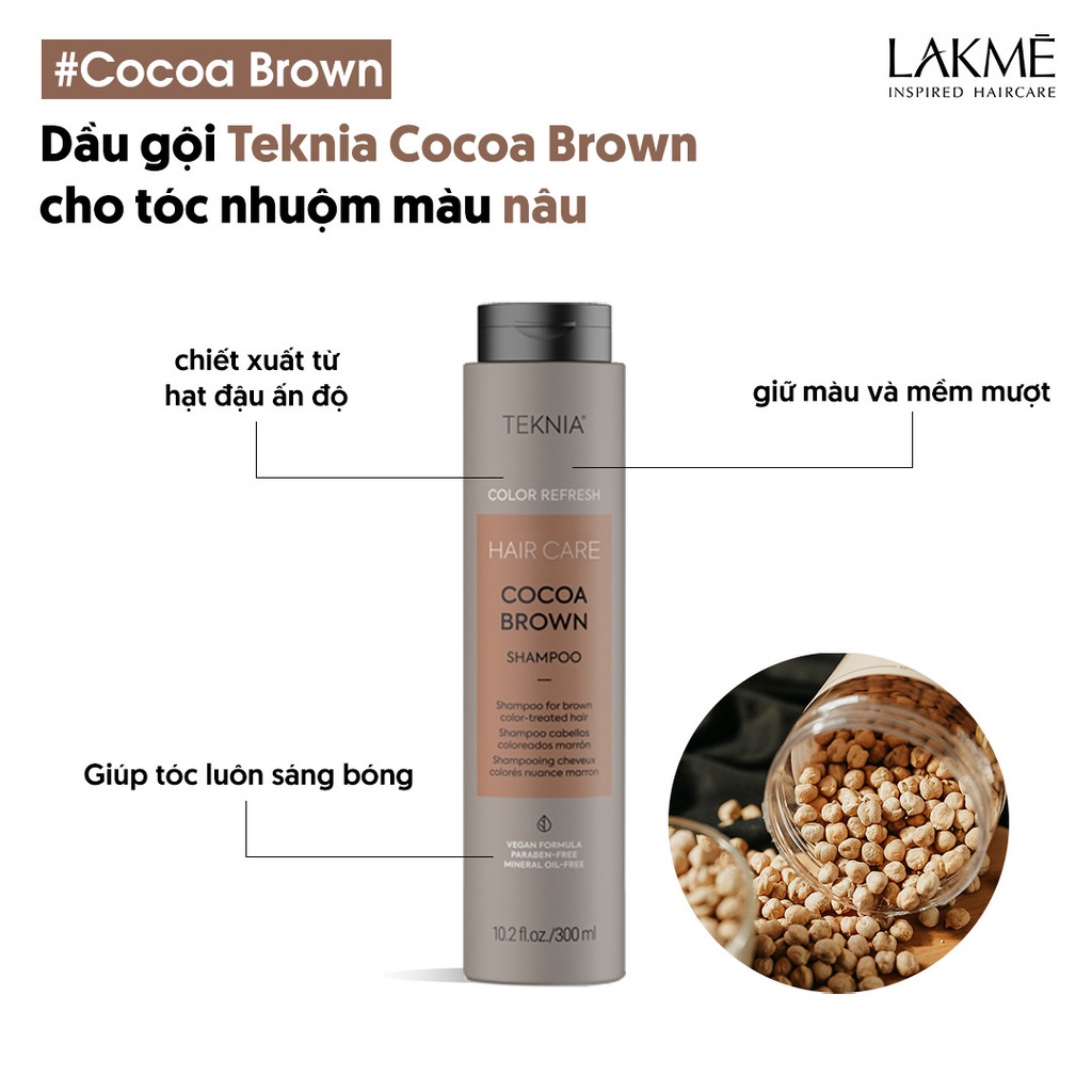 Dầu gội dành cho tóc màu Nâu Cocoa Brown Teknia Lakme Shampoo 300ml ( New  2023 ) | Shopee Việt Nam