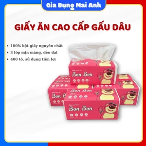Giấy ăn gấu dâu, khăn giấy rút đa năng, 1 bịch 400 tờ, dẻo dai mềm mại [SHOP.MH]