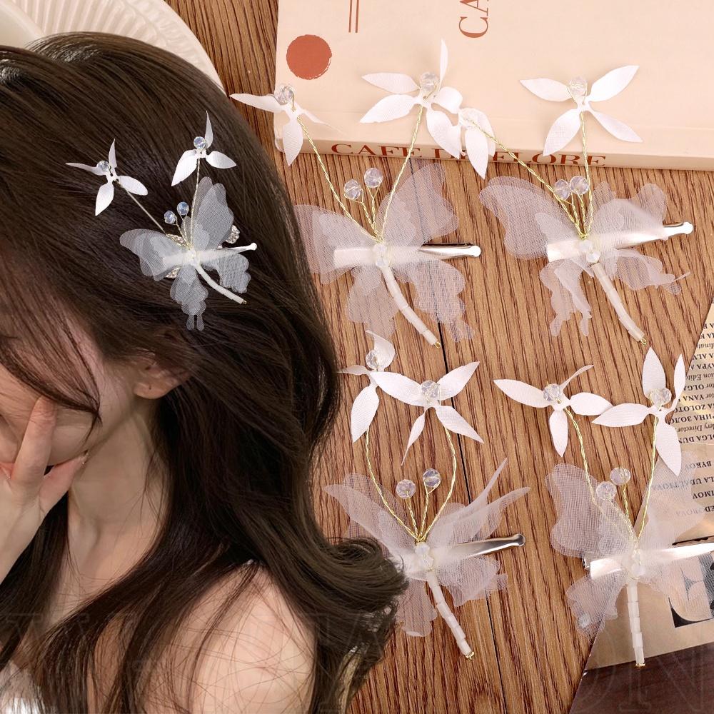 Kẹp Tóc Hình Nơ Lớn Bằng Ren Màu Trắng Phong Cách Hàn Quốc Ngọt Ngào Cho Nữ