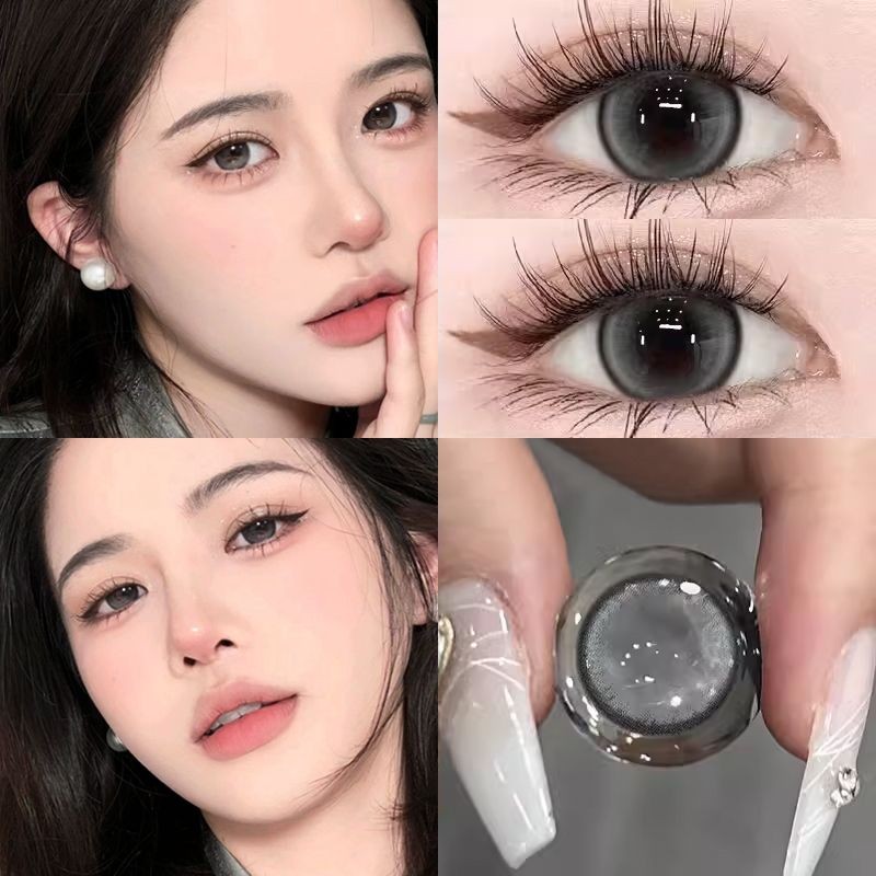 Set 2 Kính Áp Tròng Màu Đen contact lenses 0 ~ -8.00 black len 14.2mm lens cận lens nâu bean black 17
