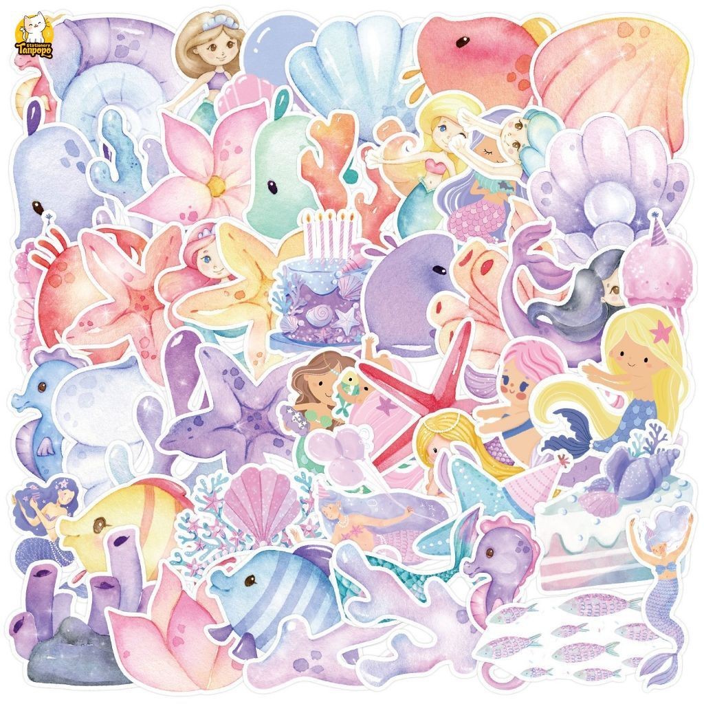 Set 50 cái sticker chống nước SINH VẬT BIỂN ĐẠI DƯƠNG SẮC MÀU DỄ THƯƠNG ...