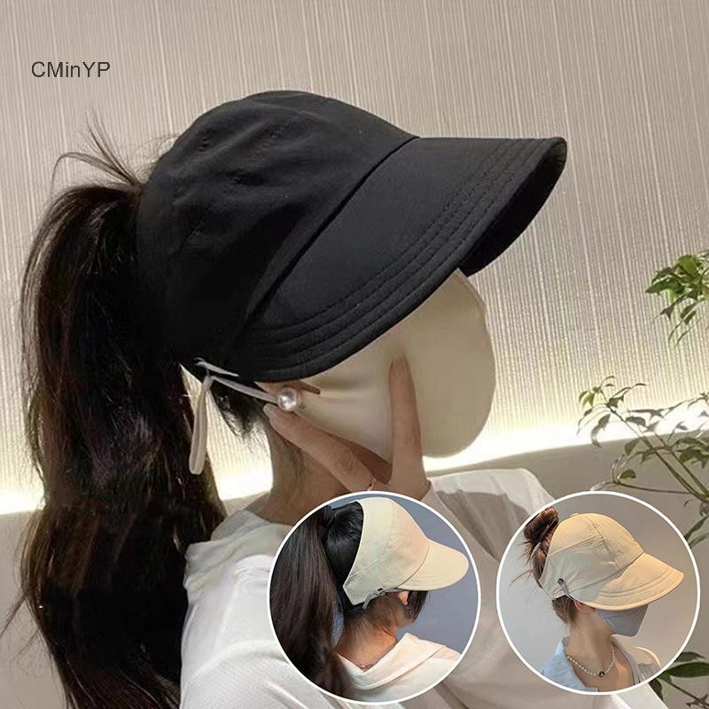 Cminyp Có Thể Gập Lại Vành Rộng Đuôi Ngựa Mũ Chống Nắng Cho Nữ Chống Tia UV Sun Shading Hat Nữ Giải Trí Có Thể Điều Chỉnh Ngoài Trời Mũ Đi Biển Người Cá Mũ Vinh Quang