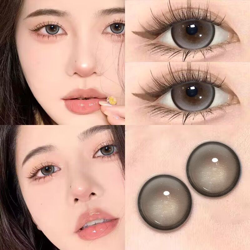Set 2 Kính Áp Tròng Màu Đen contact lenses 0 ~ -8.00 black len 14.2mm lens cận lens nâu bean black 30