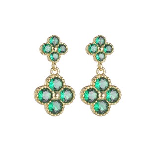 Châu Âu Mỹ ins Phong Cách Mới Cỏ Bốn Lá Bông Tai Zircon Nhiều Màu Sắc Nữ