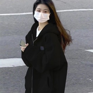 Áo nỉ có mũ trùm đầu màu đỏ tía phong cách mới Hàn Quốc dành cho nữ sinh mùa xuân thu áo khoác cardigan dáng rộng
