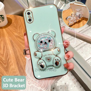 ốp lưng iphone x xs xr xs max Ốp Điện Thoại tpu Dẻo Mạ Màu 3D In Hình Gấu Nhỏ Đáng Yêu Có Giá Đỡ Cho iphone x xs xr xs max
