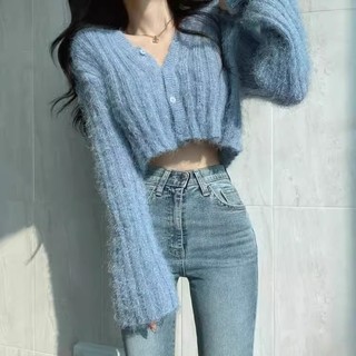 Áo Len Tay Dài Cổ Chữ v Phong Cách Hàn Quốc Thời Trang Thu Đông Mới áo len croptop áo sweater