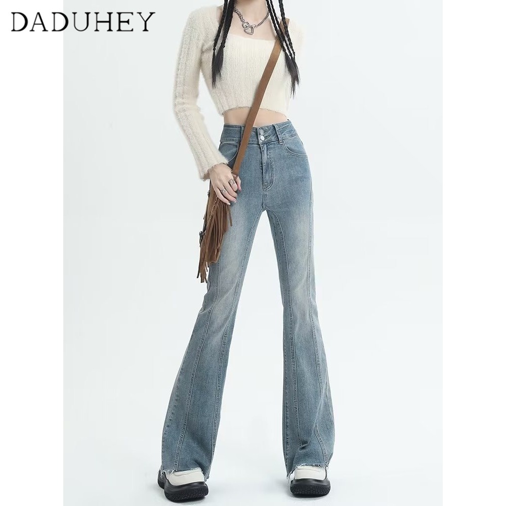 Ảnh DaDuHey New American Ins High Street Washed Micro-flare Jeans Niche High Waist Wide Leg Pants plus Size Trousers 2