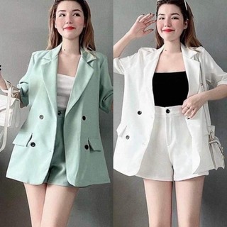 Set đồ công sở NHỎ CLOTHING áo khoác ngoài dạng vest tay cộc quần đùi dáng chữ A phù hợp cho các nàng mũm mĩm SVET