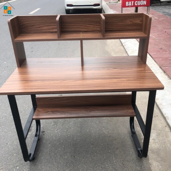 [HỎA TỐC-NHANH] Bàn Học, Bàn Làm Việc Có Giá Để Sách Ván Gỗ MDF Dày 17mm, Chân Sắt Chữ U 25x50