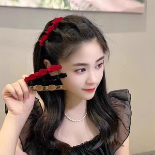 Flocking Kẹp Tóc Bện Màu Trơn / Kẹp Tóc Trước Sau Thời Trang Thu Đông Dành Cho Nữ