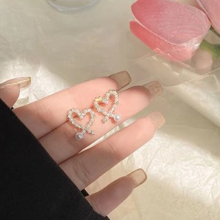 Khuyên Tai Hình Trái Tim Rỗng Đính Hạt Ngọc Trai s925 Thời Trang Cho Nữ