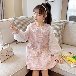 Đầm Bé Gái 5-13 Tuổi Thu Đông Phiên Bản Hàn Quốc Tweed Dài Tay Đầm Công Chúa
