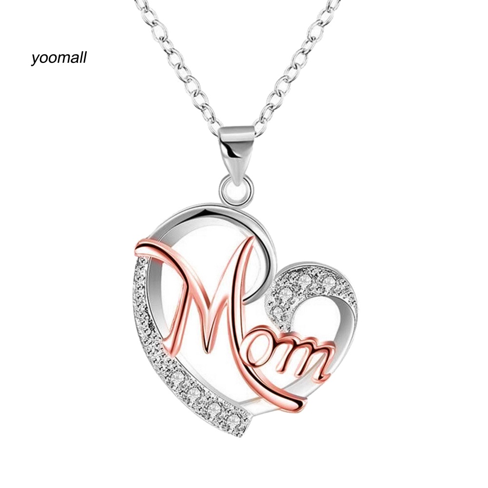 Yo / Vòng cổ Mặt Trái Tim Khắc Chữ mom Quà Tặng Ngày Của Mẹ