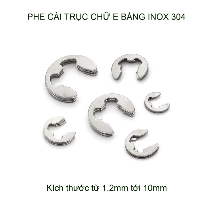 Bộ 10 chốt phe chữ E chặn trục bằng inox 304, nhiều cỡ tùy chọn ...