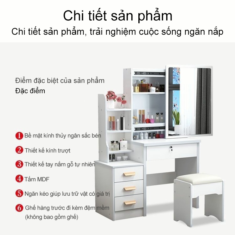SUNNY Bàn Trang Điểm (Có Đèn Led Có Ghế), Bàn Trang Điểm Phong Cách Hàn Quốc