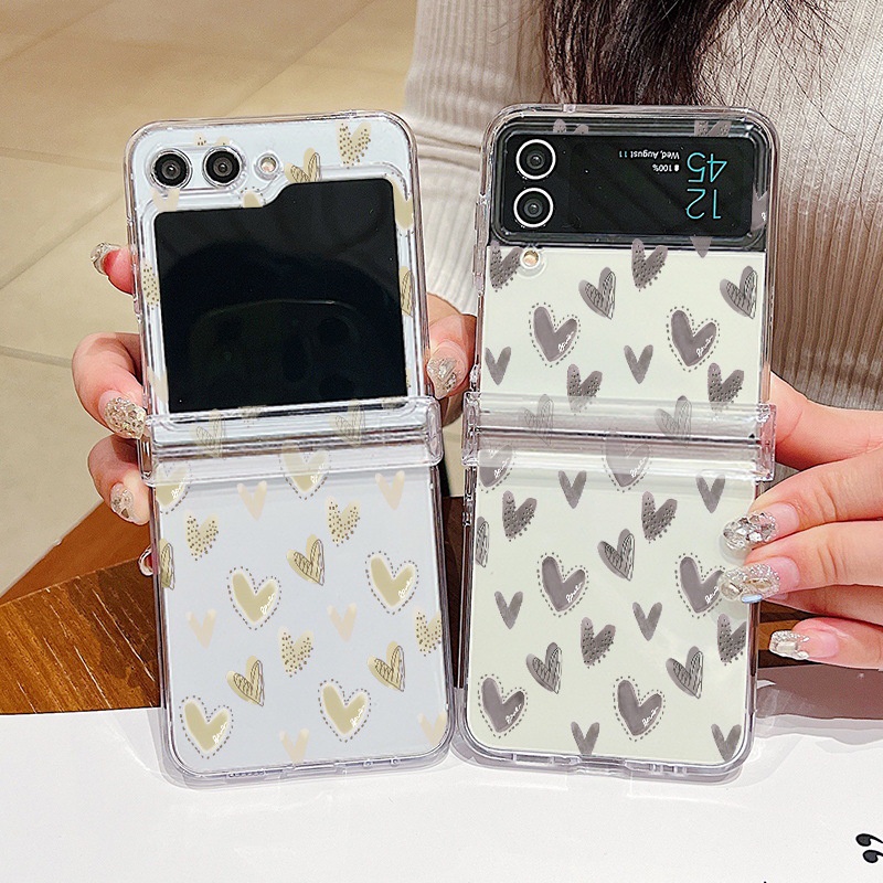Dễ Thương Ốp Điện Thoại pc Cứng Trong Suốt Họa Tiết Trái Tim Cho samsung galaxy z flip 5 z flip 4 flip 3 flip 3 samsung z flip5 flip4 flip3