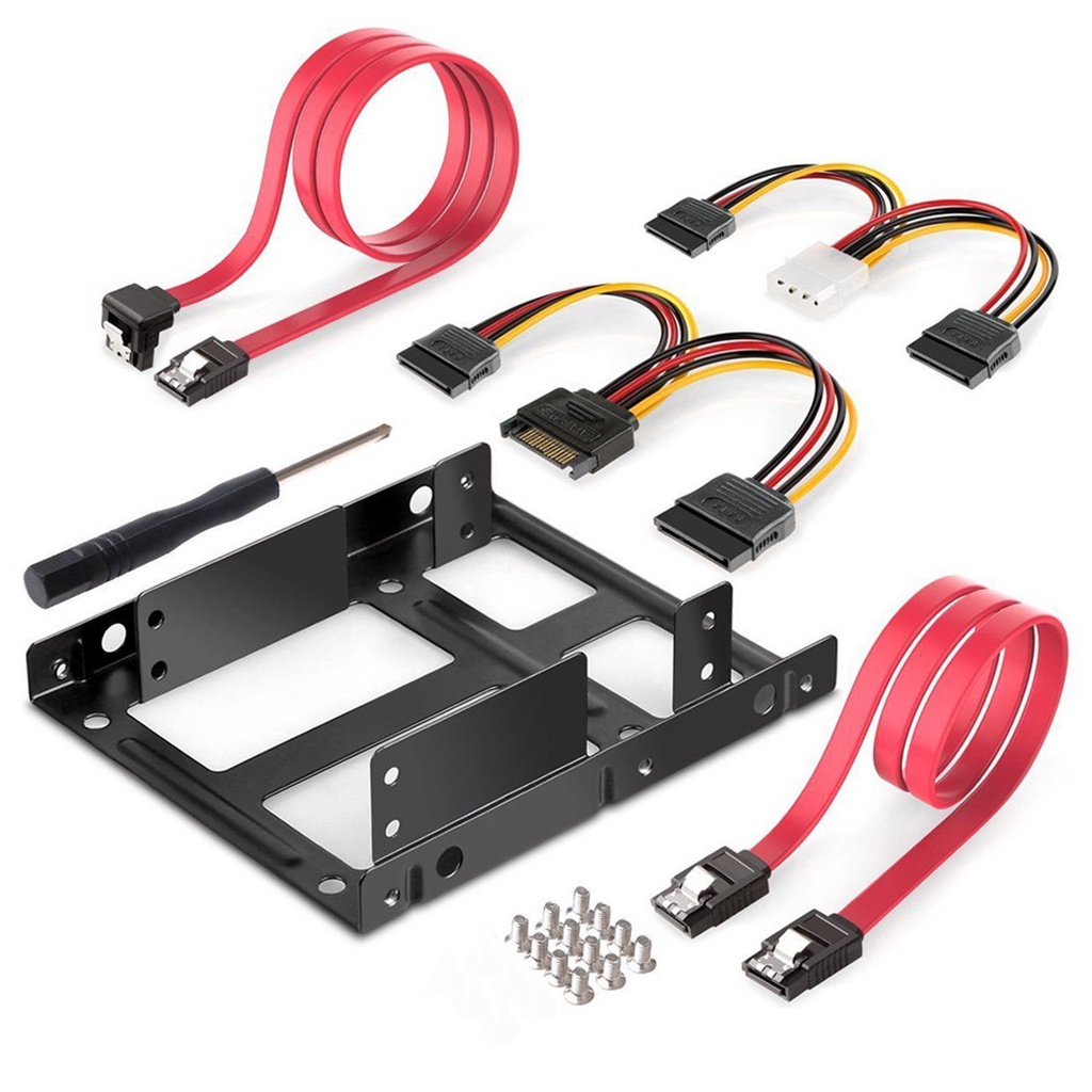 Bộ Phụ Kiện Gắn Giá Đỡ 2-Bay 2.5 Inch Sang 3.5 Inch HDD SSD Bằng Kim Loại Kèm Dây Cáp Nguồn SATA