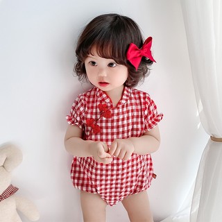 Bộ Áo Liền Quần Tay Ngắn Kiểu Sườn Xám Trung Hoa Cổ Điển Thời Trang Cho Bé Gái Sơ Sinh