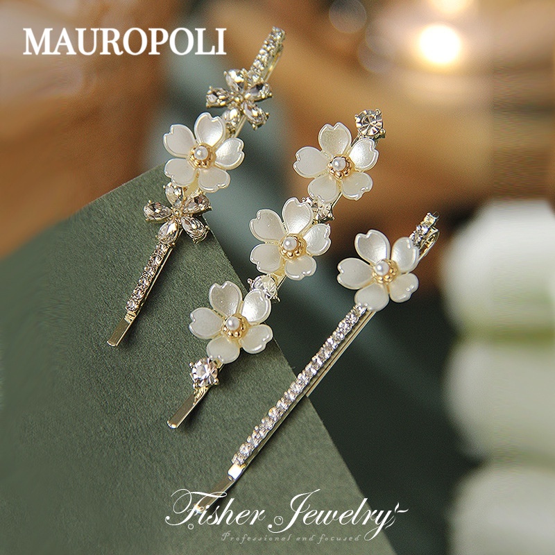 Mauropoli Kẹp tóc hoa ngọc trai nhẹ nhàng cổ tích, tinh tế, phụ kiện tóc