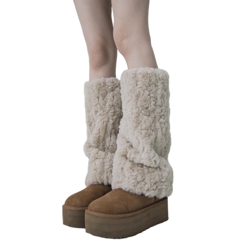 Woke Nữ Trang Phục Lông Thú Giả Ấm Áp Fuzzy Chân Ấm Áp Boot Tay Áo Boot Có