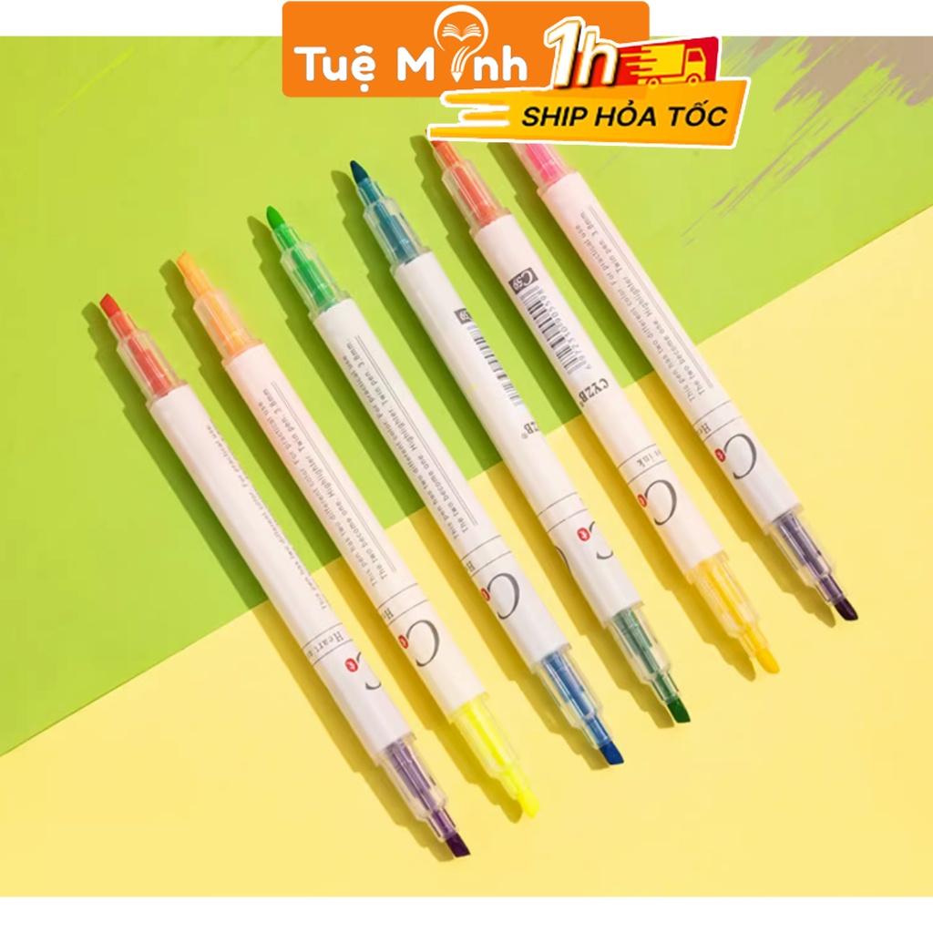 Bút nhớ đánh dấu nhiều màu 2 ngòi, Bộ bút highlight 6 màu 2 đầu Hi03A ...