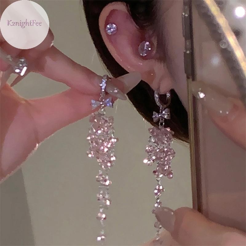 K2nightfee Nơ Khóa Tai Tính Khí Viền Bông Tai Nữ Thiết Kế Niche Sense Bông Tai Dài VN