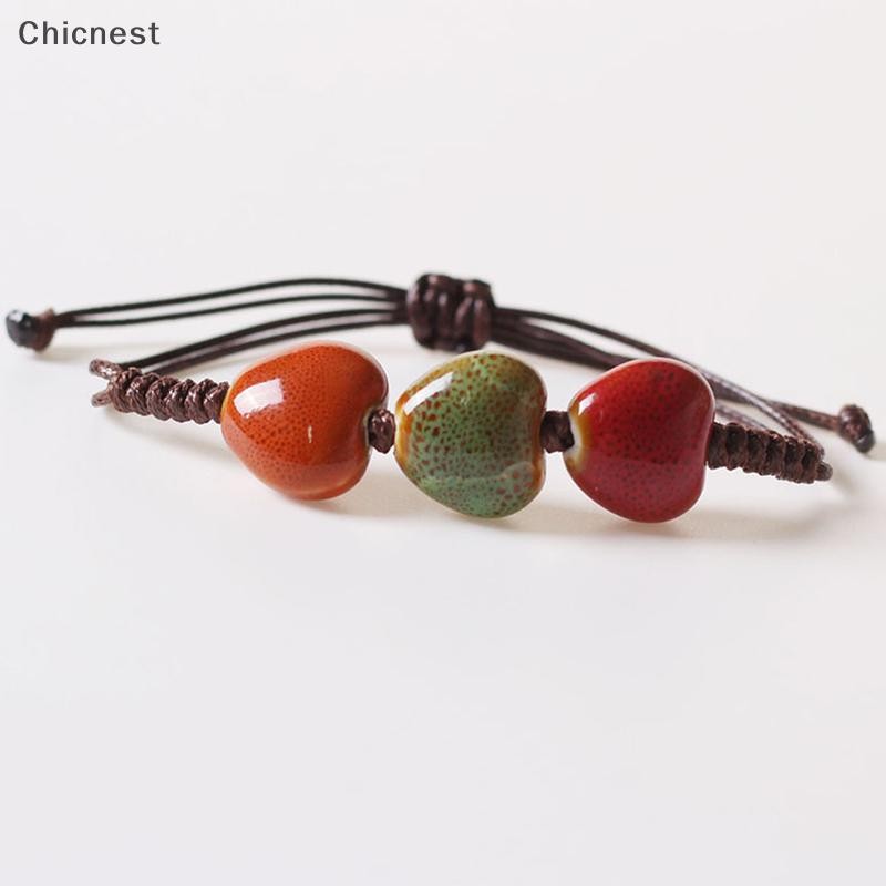 [Chc] Vòng tay thời trang đính cườm gốm thời trang phong cách dân tộc thông thường dành cho nữ Vòng tay có thể điều chỉnh Hạt gốm thủ công Vòng tay dây sáp [VN]
