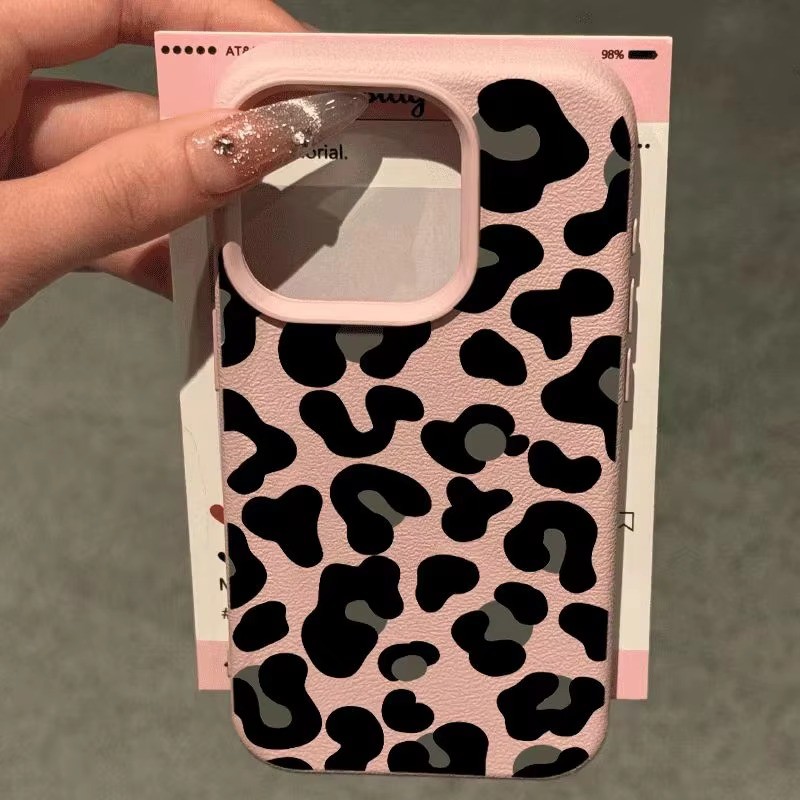 Ốp Điện Thoại Họa Tiết Lichee Họa Tiết Da Báo Đen Cho iPhone 16 15 14 13 12 11 Pro Max XR XS Max 15 16 Plus Vỏ Chống Sốc