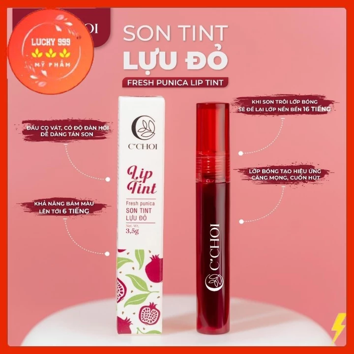 Son Tint Bóng, Son Tint Lựu Đỏ cho môi căng mọng C'Choi, Son Tint bền màu, Fresh Punica Lip Tint