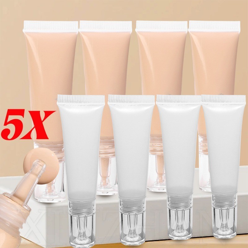 5 Chai có thể đổ lại có nắp - Nhựa, Trong suốt, Di động - Chai nhỏ giọt rỗng - Hộp đựng mẫu mỹ phẩm - Chai đựng kem nền - Phụ kiện du lịch