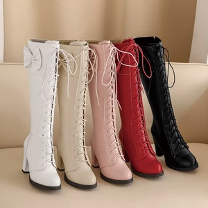 Giày Bốt Cao Gót Đính Nơ Xinh Xắn Theo Phong Cách lolita Dành Cho Nữ / size 34-48