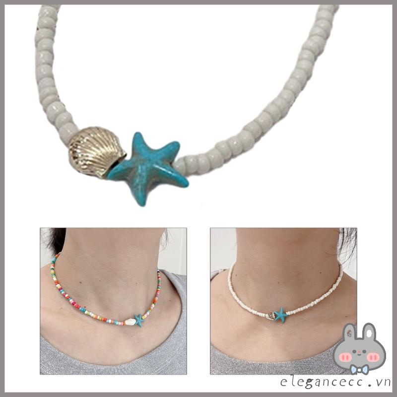 Elega Vòng cổ Xương Cá Đính Hạt charm Hình Sao Biển Cho Nữ