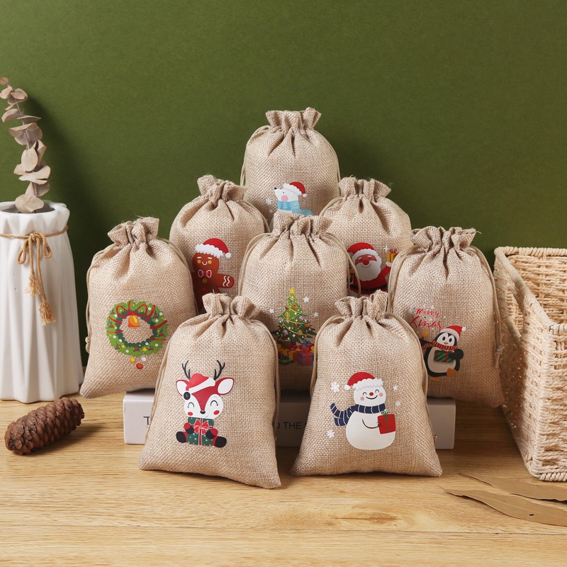 Túi Đựng Kẹo Bằng Vải Lanh cotton Trang Trí Giáng Sinh Năm Mới