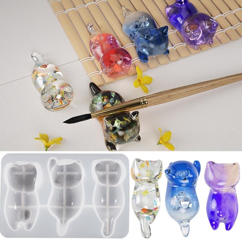 Flgo Khuôn silicone Làm Móc Khóa Thủ Công Hình Chú Mèo Nhỏ Đáng Yêu