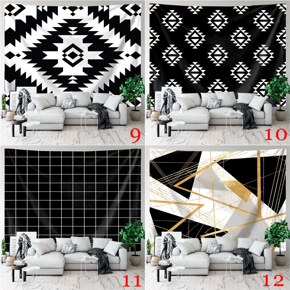 Thảm Treo Tường Họa Tiết Hình Học Trắng Đen Bằng polyester Kèm Kẹp Trang Trí Phòng Ngủ