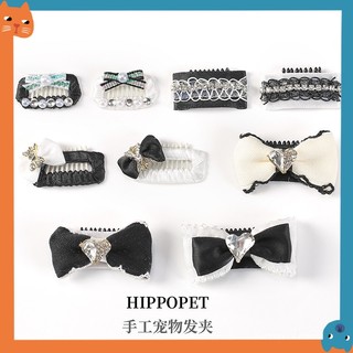 Bộ sưu tập kẹp tóc thú cưng màu đen trắng chính hãng Phụ kiện thú cưng Yorkshire Teddy Schnauzer Malzis Mũ nón cho chó