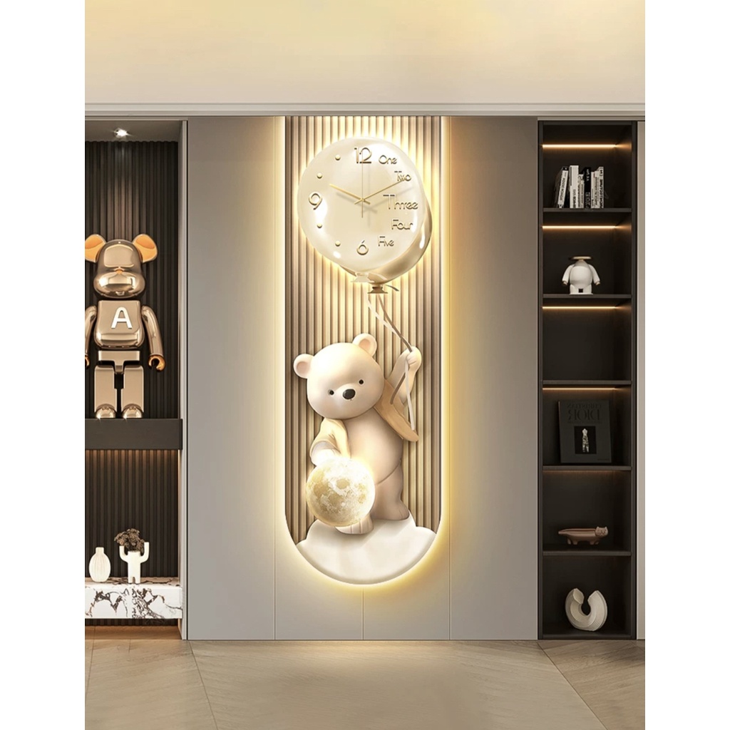 Tranh Đồng Hồ 3D LED Gấu Dễ Thương Trang Trí Nhà Tráng Gương Cao Cấp - OHA DECOR