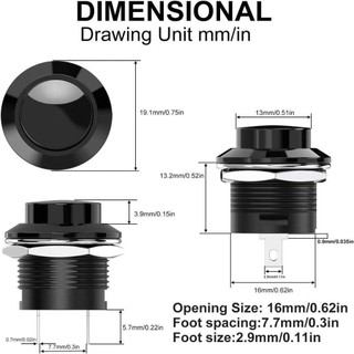 Công tắc nút nhấn tạm thời DUSKGLOW, Công tắc tròn AC 250V / 3A AC 125V / 6A, Mini Không có khóa -ON