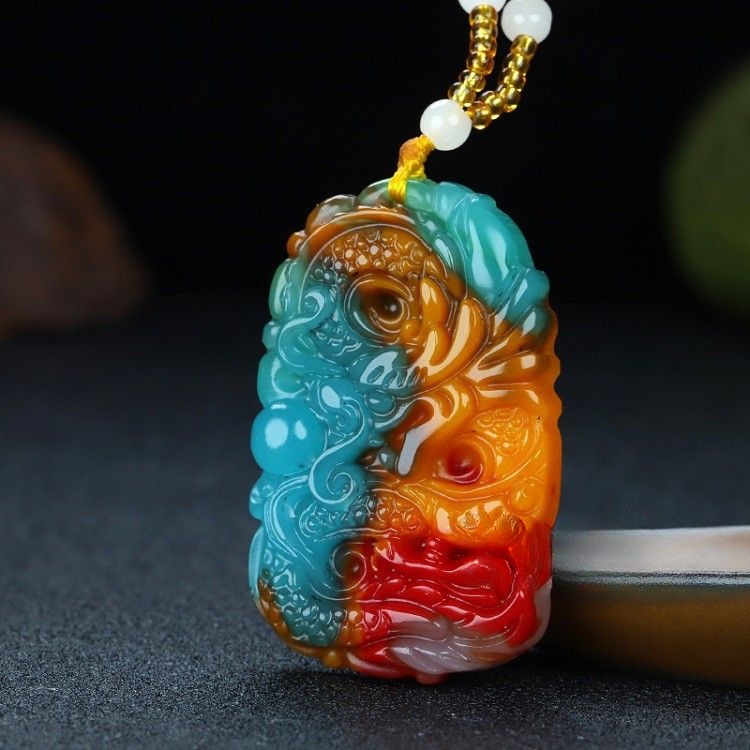 Mới Mặt Dây Chuyền Hình Rồng Đính Đá Ngọc Bích Nhiều Màu Sắc Dễ Phối Đồ