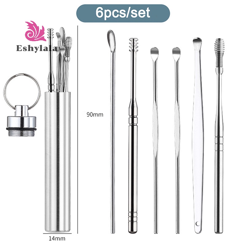 Dụng cụ làm sạch tai lò xo xoắn ốc bằng thép không gỉ Dụng cụ làm sạch tai 6pc di động [MỚI]