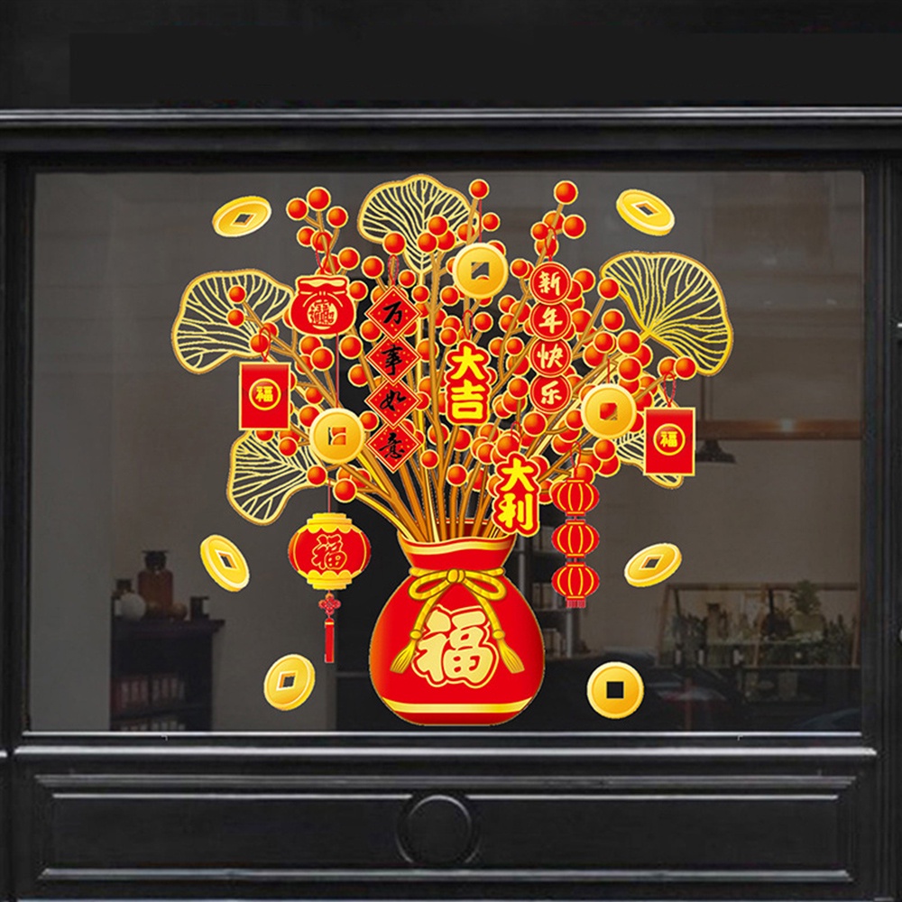 Cny Trang Trí Fu Miếng Dán Hoạt Hình Trung Quốc Tường 2026 Năm Mới May Mắn Trái Cây Đề Can Lễ Hội Mùa Xuân Kính Trang Trí Cửa Sổ