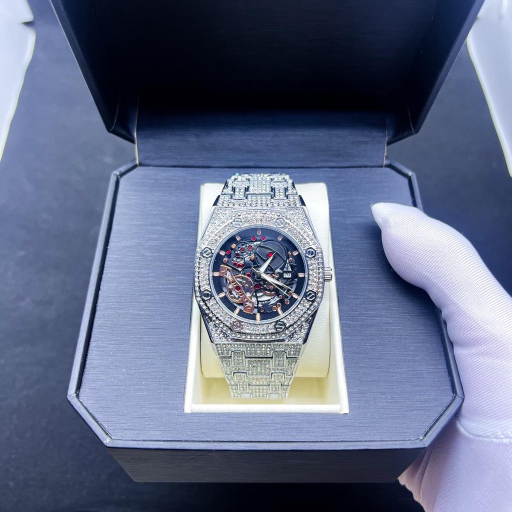 [TẶNG NHẪN] Combo đồng hồ pintime và vòng tay đính đá cuban - PT01