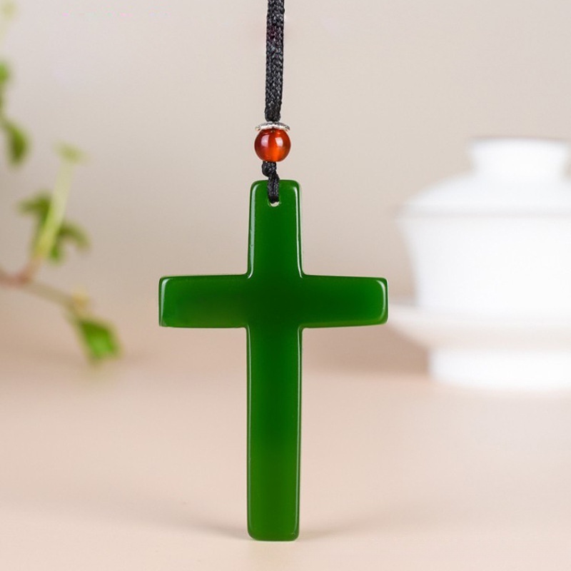 Jasper Mặt Dây Chuyền Hình Thánh Giá Màu Xanh Ngọc Bích Đơn Giản Dễ Phối Đồ Cho Nam Và Nữ