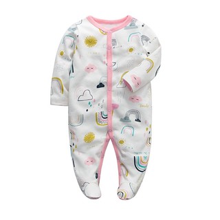 Bộ Áo Liền Quần Ngủ Tay Dài 100% Cotton In Hoa Dành Cho Bé Gái