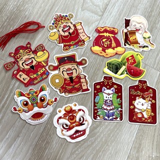 MEOWU Set 10 Tag Giấy Treo Trang Trí Tết 2026 Dây Treo Chữ Liễn Con Lân Thần Tài